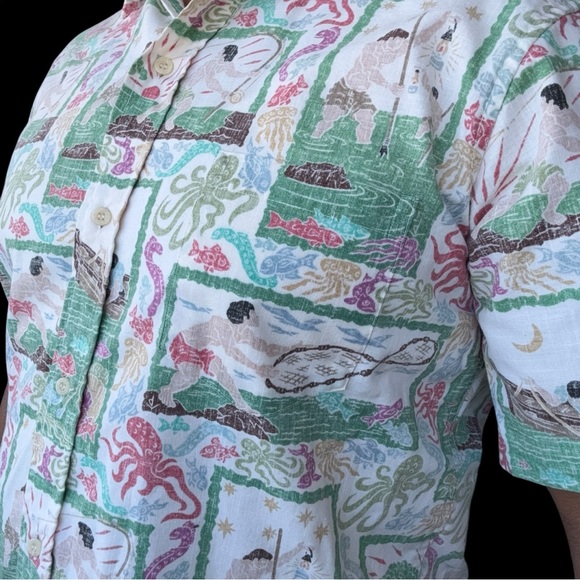 Reyn Spooner Dietrich Varez Aloha Shirt Full Button Ocean Spear Fishing Medium - Picture 5 of 6